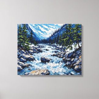 Mur en toile enveloppée de Mountain River Stream P