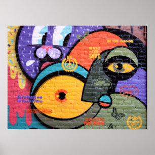 mur graffiti yeux affiche du message Paix et Amour