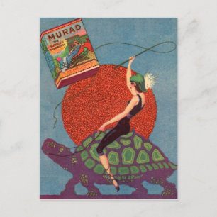 Murad sigarettendame rijder reuzenschildpad briefkaart