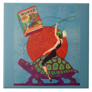 Murad sigarettendame rijder reuzenschildpad tegeltje