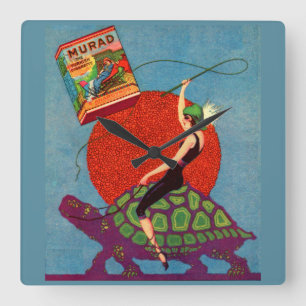 Murad sigarettendame rijder reuzenschildpad vierkante klok