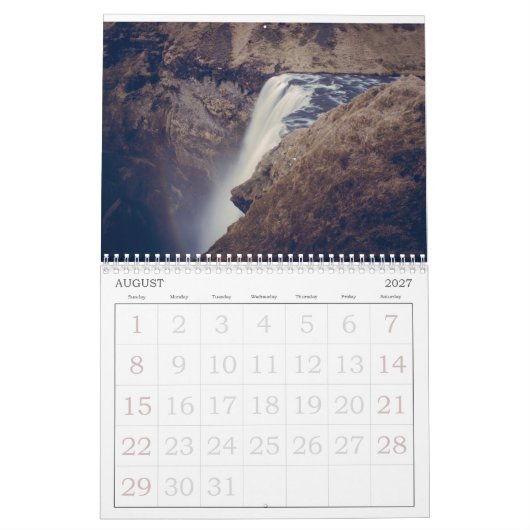 Mural Calendrier annuel de l'Islande (Aug 2027)