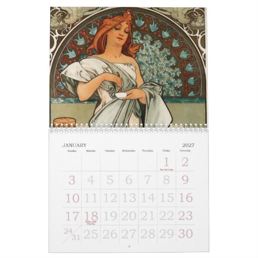 Mural Calendrier Art Nouveau (Jan 2027)