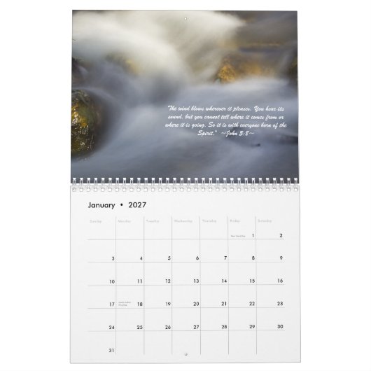 Mural Calendrier brouillé d'écriture sainte de l'eau (Jan 2027)