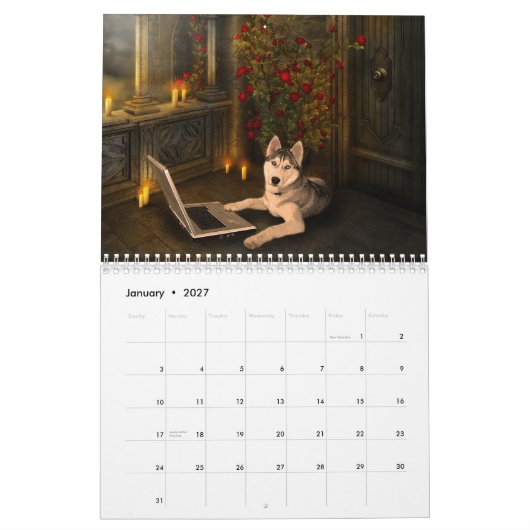 Mural Calendrier de chien d'imaginaire (Jan 2027)