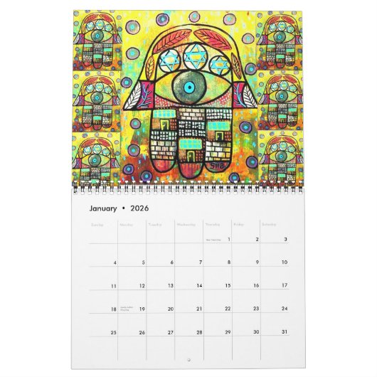 Mural Calendrier de douze mois de Judaica Hamsa (Jan 2026)