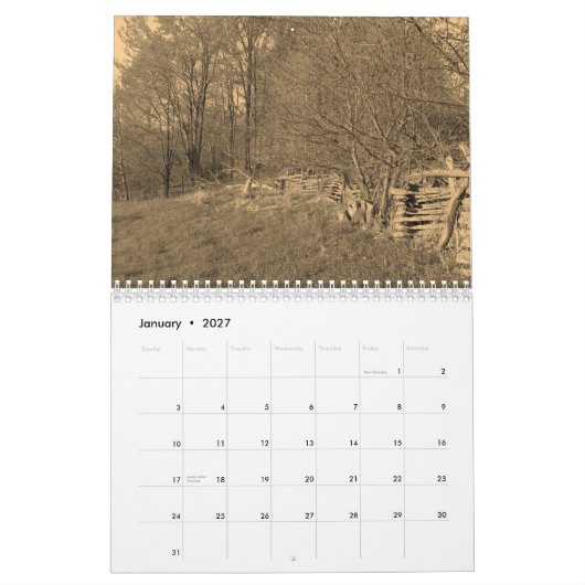 Mural Calendrier de sépia de pays (Jan 2027)