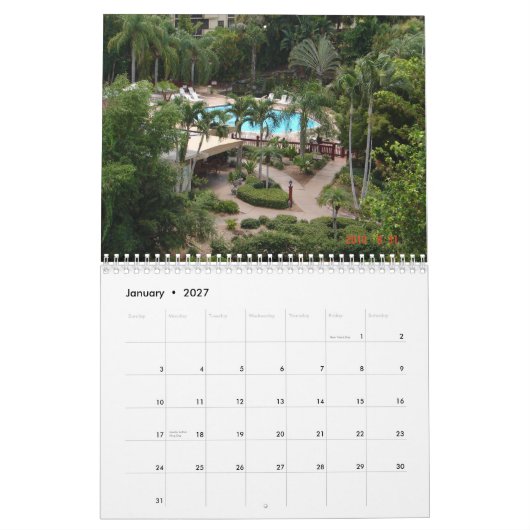 Mural Calendrier de station de vacances de rivage de (Jan 2027)