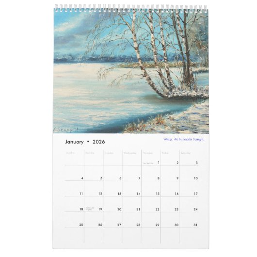 Mural Calendrier des beaux-arts 2025 saisons (Jan 2026)