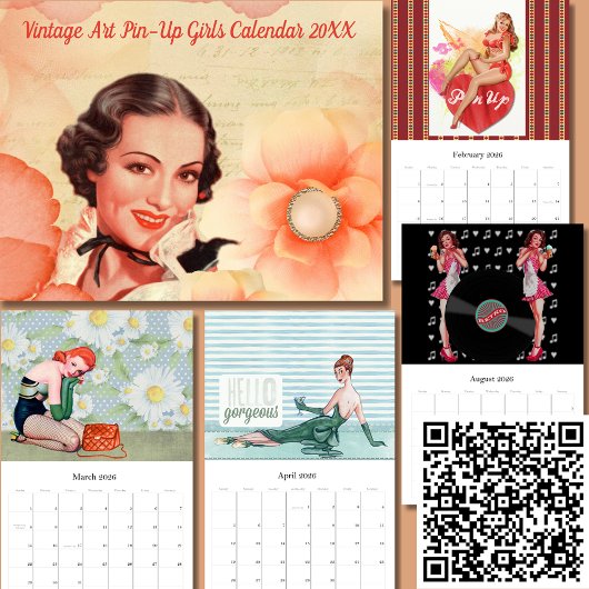 Mural Calendrier des filles de l'art vintage 20XX
