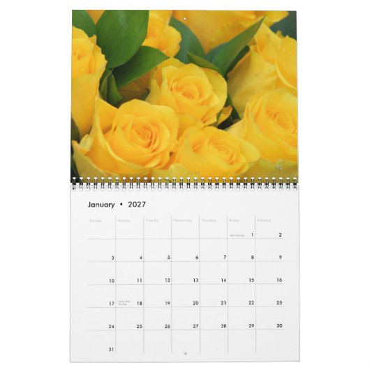Mural Calendrier des Roses Jaunes 2014 - MODIFIER l'ANNÉ (Jan 2027)
