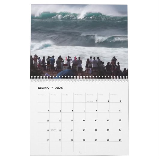 Mural Calendrier du grand Surf d'hiver du pipeline (Jan 2026)