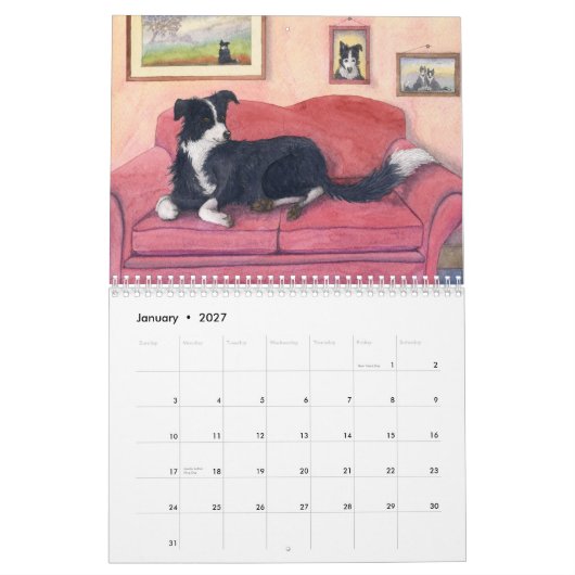 Mural Calendrier du monde de border collie (Jan 2027)
