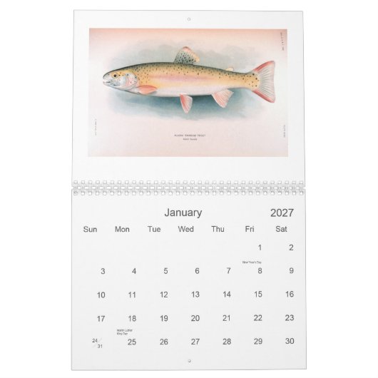Mural Calendrier frais et de mer de poissons (Jan 2027)