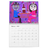 Mural Calendrier mexicain de chat d'art populaire (Feb 2027)