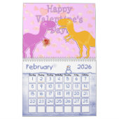 Mural Calendrier mignon de dinosaures de bande dessinée (Feb 2026)