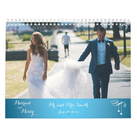 Mural Calendrier photo Mariage bleu clair (Protection)