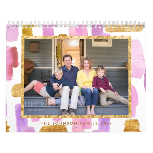 Mural Calendrier Photo Rose Et Or (Protection)