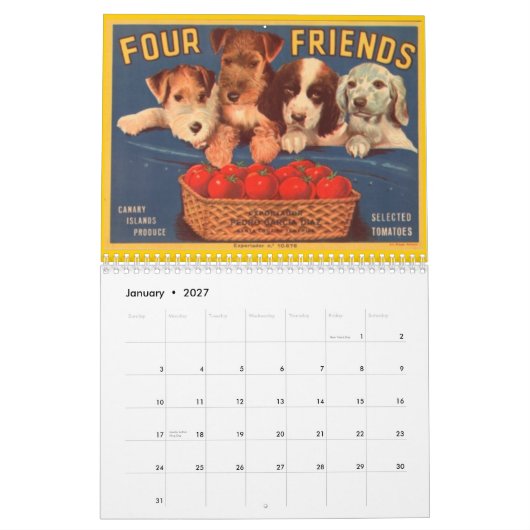 Mural Calendrier vintage, Crate Étiquette (Jan 2027)