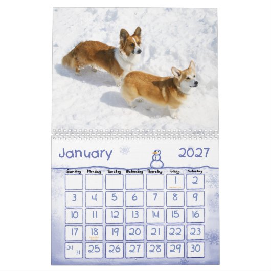 Mural Calendrier Welsh Corgi (Jan 2027)