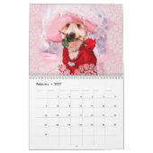 Mural Chien blanc drôle Calendrier Doodle doré (Feb 2027)