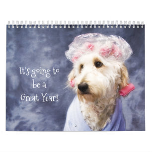 Mural Chien blanc drôle Calendrier Doodle doré