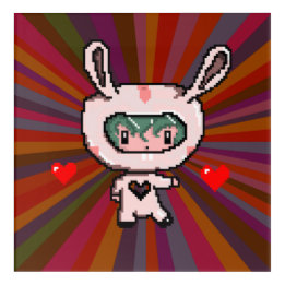 Mural En Acrylique Jolie Bunny fille 8 bits art pixel rouge psychédél