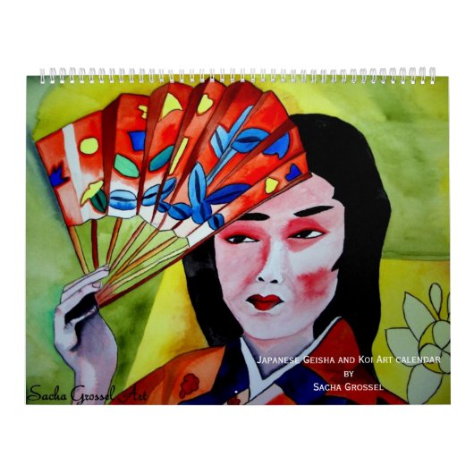 Mural Geisha et calendrier japonais d'art de Koi (Protection)