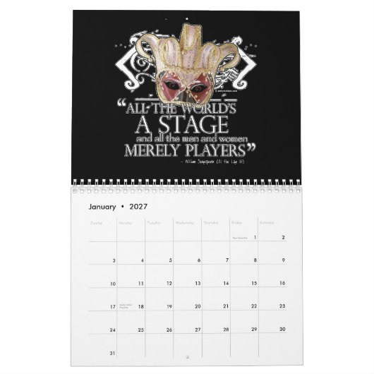 Mural Le Theatrical de Shakespeare masque le calendrier (Jan 2027)