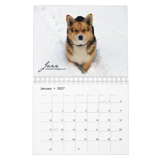 Mural Plus de mini calendrier de Corgis (avec des blogs) (Jan 2027)
