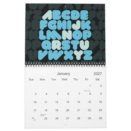 Mural Typographie créative Calendrier des mois alphabéti (Jan 2027)