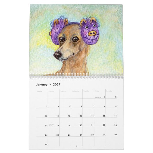 Mural Un calendrier mince d'année de chien (Jan 2027)