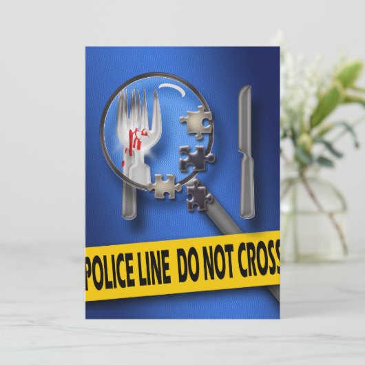 Murder mysterie puzzle verjaardagsdiner kaart (Staand voorkant)