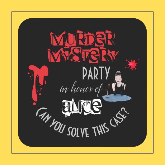 Murder Mystery Birthday Party Black Elegant Vierkante Sticker