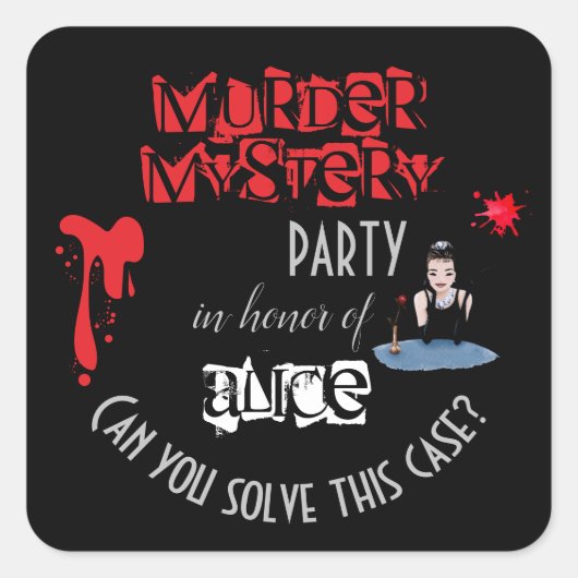 Murder Mystery Birthday Party Black Elegant Vierkante Sticker (Voorkant)