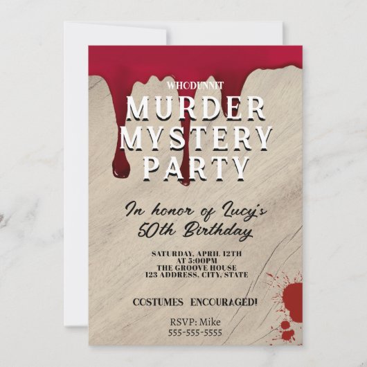 Murder Mystery Dinner Invitation – Bloody Whodunit Kaart (Voorkant)