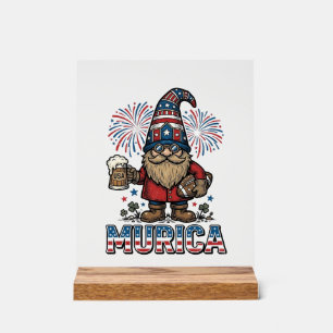 Murica Patriotische Kabouter Bier Vintage T-shirt Acryl Bord