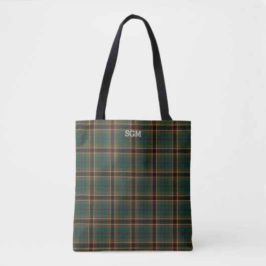 Murphy Clan Tartan Donker Groen Plaid Monogram Draagtas (Voorkant)
