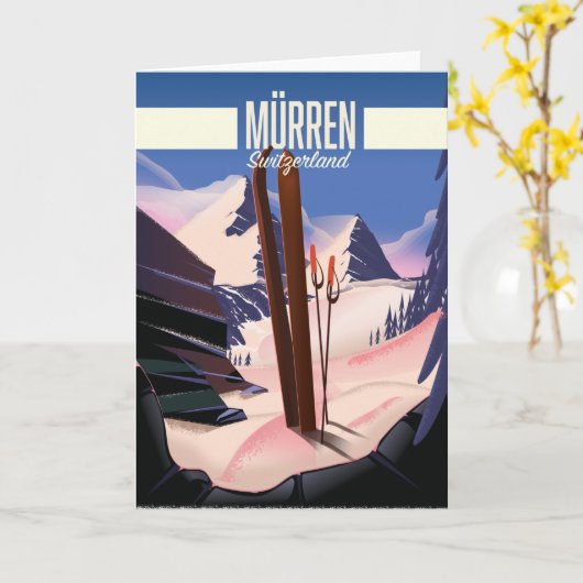 Murren Zwitserland ski poster art print. Kaart (Gele Bloem)