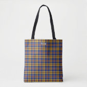Murtaugh Clan Tartan Blauw en Goud Plaid Monogram Draagtas (Voorkant)