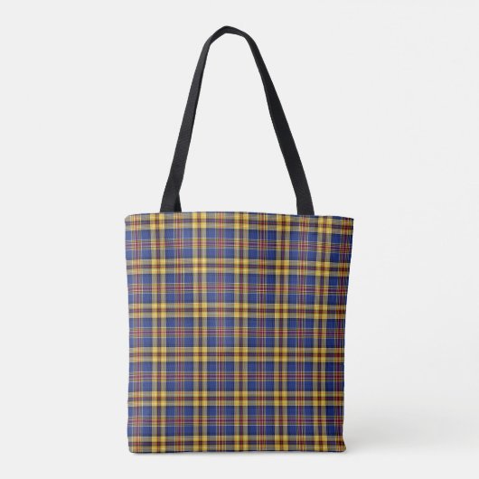Murtaugh Clan Tartan Blauw en Goud Plaid Monogram Draagtas (Achterkant)