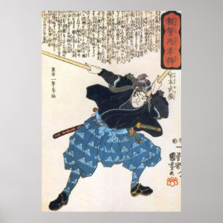MUSASHI Miyamoto met twee Bokken Japanse Samura Poster