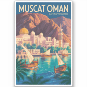 Muscat Oman Illustratie Reis Kunst Vintage Sticker