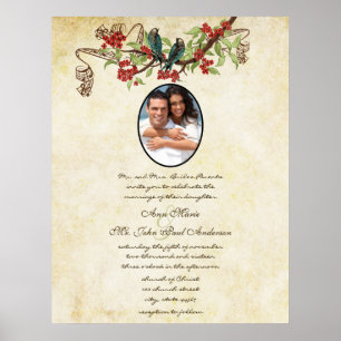 Musciale  Blauwgroen Bird Red Bloom Wedding Invite Poster