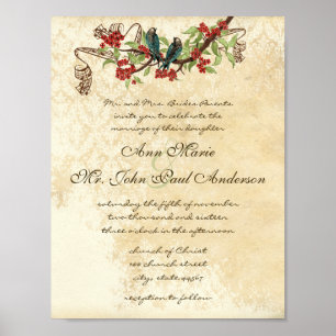 Musciale Blauwgroen Bird Red Bloom Wedding Invite Poster