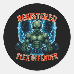 Muscle Alien Geregistreerde Flex Offender Funny Gy Ronde Sticker