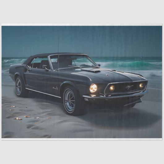 Muscle Car- Mustang- op het strand Decoupage Tissuepapier (Voorkant)
