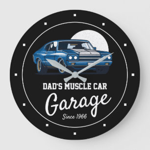Muscle Kar Garage Pap of elke andere naam Blauw Zw Grote Klok