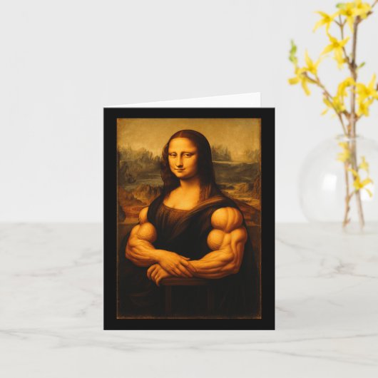 Muscle Mona Lisa Bodybuilder Gewichtheffen Gym en Kaart (Gele Bloem)