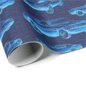 Muscle Voitures Papier cadeau bleu (Coin rond)
